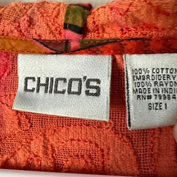 Chicos Hoodie Shirt Womens SMALL Boho Orange V-Neck Embroidered Long Sleeve - Picture 4 of 12